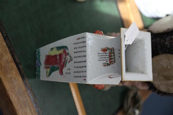 A Chinese famille rose square baluster vase, mid 19th century, 30.5cm, some restoration